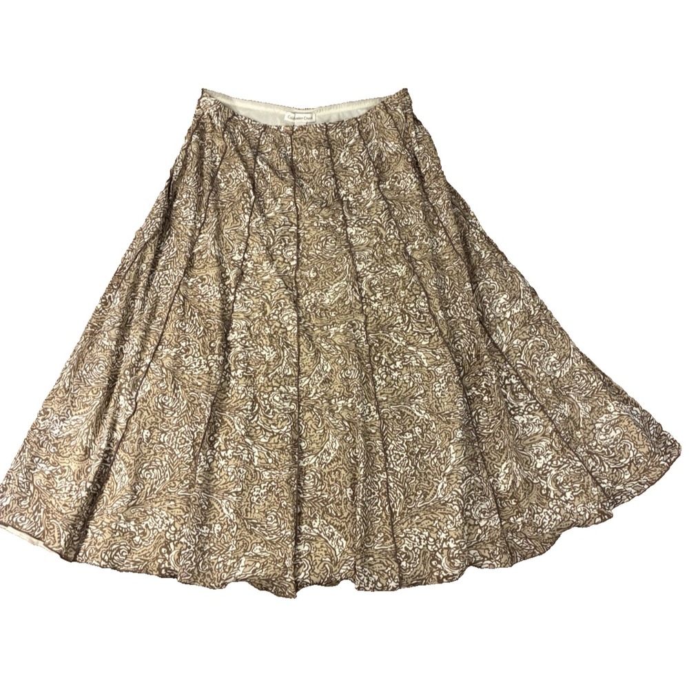 Womens Skirt Brown Paisley Midi Skirt Elastic Waist A-Line Size 10-12 Fairycore